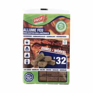 Anzündewürfel 32er aus Naturholz, 100 % pflanzliches Material.