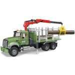 Holztransport-LKW MACK 1:16, mit Ladekran, Greifer, 3...