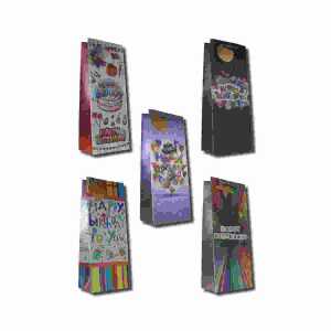 Flaschentasche Glimmer 36x13x8,5cm sortiert, 5 verschiedene Motive,