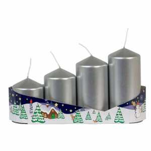 Stumpenkerzen gestuft silber metallic 4er