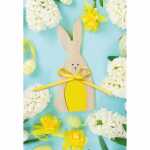 Klappkarte Ostern Holz Hase mit Blumen