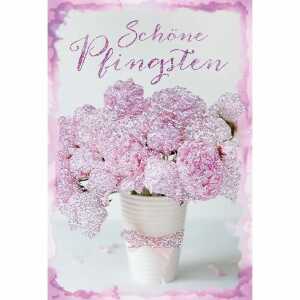 Klappkarte Pfingsten Rosen mit Glittereffekt