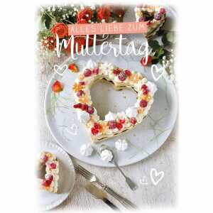 Klappkarte Muttertag Teller mit Herz Torte