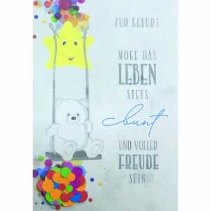 Glückwunschkarte zur Geburt Teddy mit Konfetti