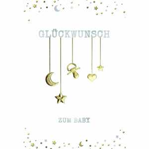 Glückwunschkarte zum Baby Mond Herz Stern