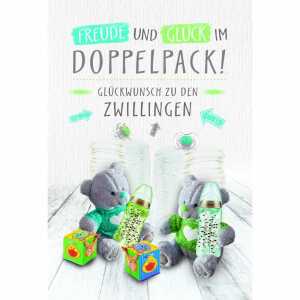 Glückwunschkarte Zwilling Teddybären und Windeln