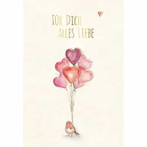 Glückwunschkarte Alles Liebe Vogel und Herzen