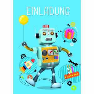 Einladungskarten Kinder Roboter 5er, mit Umschlag und Innendruck