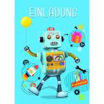 Einladungskarten Kinder Roboter 5er, mit Umschlag und...
