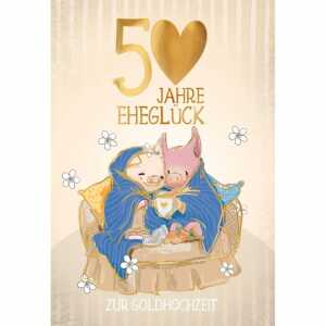 Glückwunschkarte Goldhochzeit Schweine