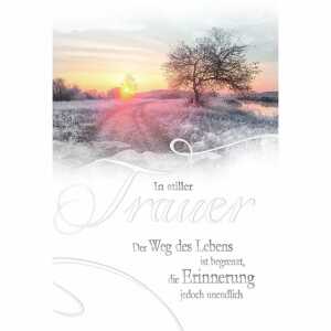Trauerkarte Baumallee Sonnenuntergang