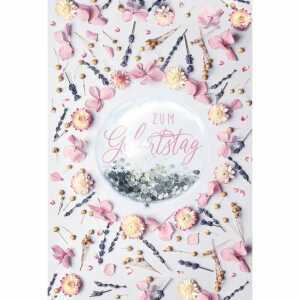 Geburtstagskarte Ballon Blumen Rand