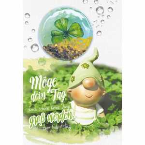 Geburtstagskarte Ballon Zwerg im Klee