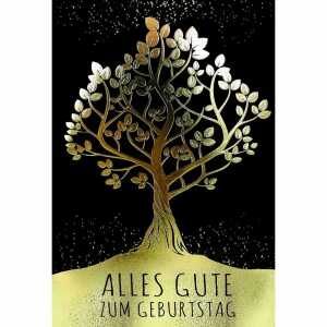 Geburtstagskarte black Baum gold