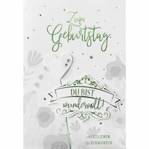 Geburtstagskarte Herz und Blumen mit Glitzersteinen