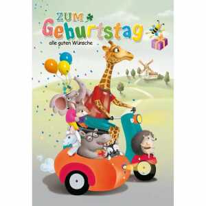 Geburtstagskarte Kinder Giraffe fährt Roller