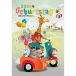 Geburtstagskarte Kinder Giraffe fährt Roller