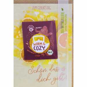 Geburtstagskarte mit Tee warm & cozy