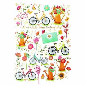 Geburtstagskarte Blumen und Fahrräder