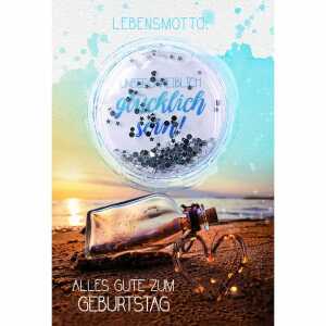 Geburtstagskarte Ballon Flasche am Meer