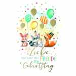 Geburtstagskarte Kinder Tiere und Ballons