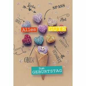 Geburtstagskarte Eistüte Herzen