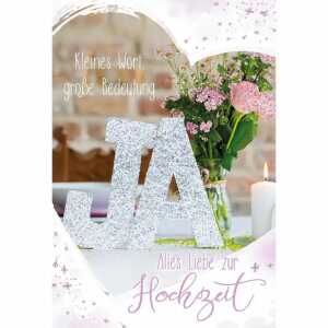 Glückwunschkarte Hochzeit JA mit Glittereffekt