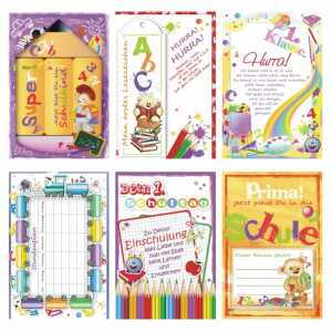 Glückwunschkarten 100er Einschulung 6fach, sortiert