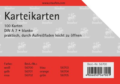 Staufen Karteikarte A7 100St 180g blanko weiß Kopflinie 2-fach