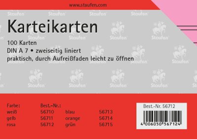 Staufen Karteikarte A7 100St 180g liniert rosa Kopflinie 2-fach