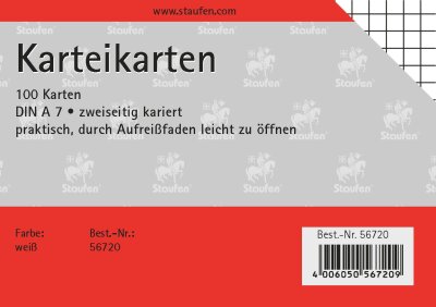 Staufen Karteikarte A7 100St 180g kariert weiß Kopflinie 2-fach