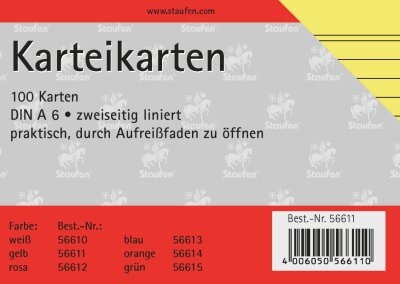 Staufen Karteikarte A6 100St 180g liniert gelb Kopflinie 2-fach