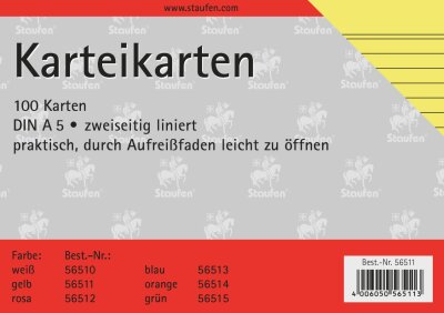 Staufen Karteikarte A5 100St 180g liniert gelb Kopflinie 2-fach