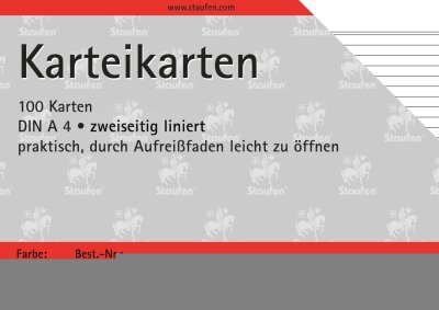 Staufen Karteikarte A4 100St 180g liniert blau Kopflinie 2-fach