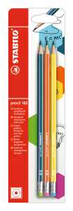 STABILO pencil 160 mit Radierer HB petrol orange gelb 3er Blister
