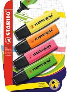 STABILO BOSS ORIGINAL 4er Blister gelb orange pink grün