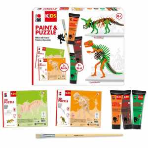 Puzzle-Set KiDS Dinos, 2x 3D Puzzle Dinosaurier, 3x 36ml Malfarben