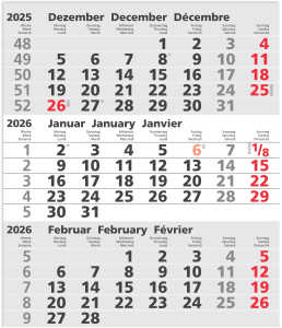 2026 Güss Ersatzkalendarium für 3-Monatswandkalender Metall