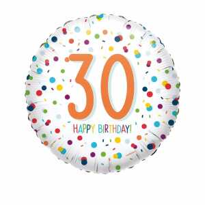 Folienballon Happy Birthday 30 Confetti, D43cm, S40 verpackt,, AMSCAN