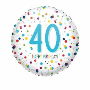 Folienballon Happy Birthday 40 Confetti, D43cm, S40 verpackt,, AMSCAN