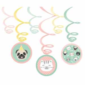 Deko Spiralen 80cm 6er Hello Pets, aus Papier und Folie, Amscan