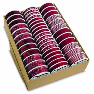 Seidenband Sacramento bordeaux 3fach sortiert, mit Drahtkante,