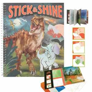Malbuch Dino World Stick & Shine, Glitzerfolien, 12 Dino-Motive