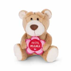 Plüsch Bär 15cm braun BESTE MAMA, pink-rote Blume mit Aufschrift