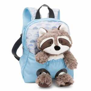 Rucksack mit Plüschtier 21x26cm Waschbär blau, 25cm Plüschtier