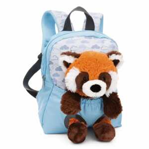 Rucksack mit Plüschtier 21x26cm Roter Panda blau, 25cm Plüschtier