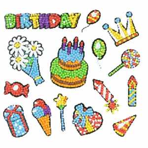 Sticker Diamond Painting Happy Birthday Set, 15 Sticker, ca. 4,5cm