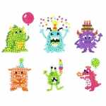 Sticker Diamond Painting Monster Set, 6 Sticker, ca. 4,5cm