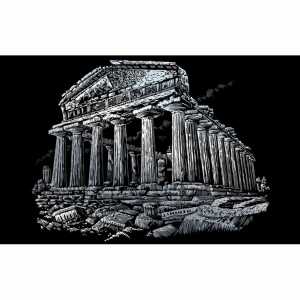 Kratzbild Parthenon 29x39cm silber, vorgezeichnete Linien