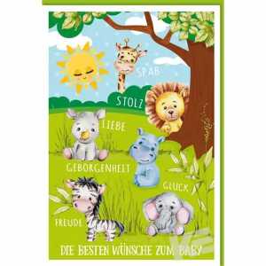 Glückwunschkarte Ereignis Baum/lustige Tiere, Eulzer